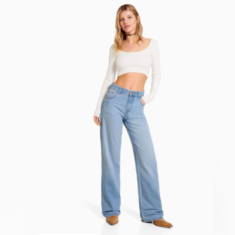 Bershka Light Blue Wide Leg Jeans